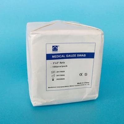 Chine 3*3'' Professional Fabricators Bleaching 8ply Non Sterile Absorbent Gauze Compress Swab Fabricant